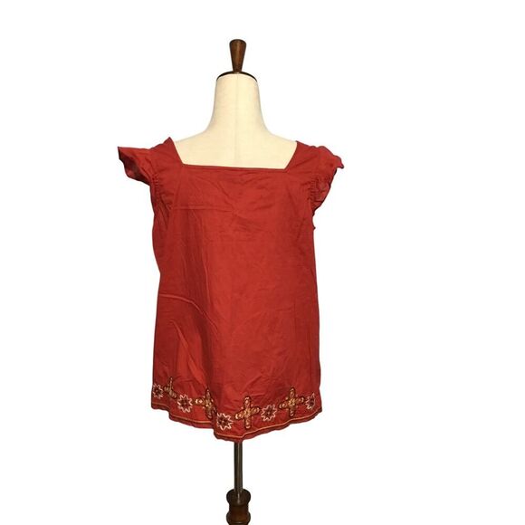 Tommy Hilfiger Red Boho Embroidered Cotton Top Medium - Picture 5 of 8